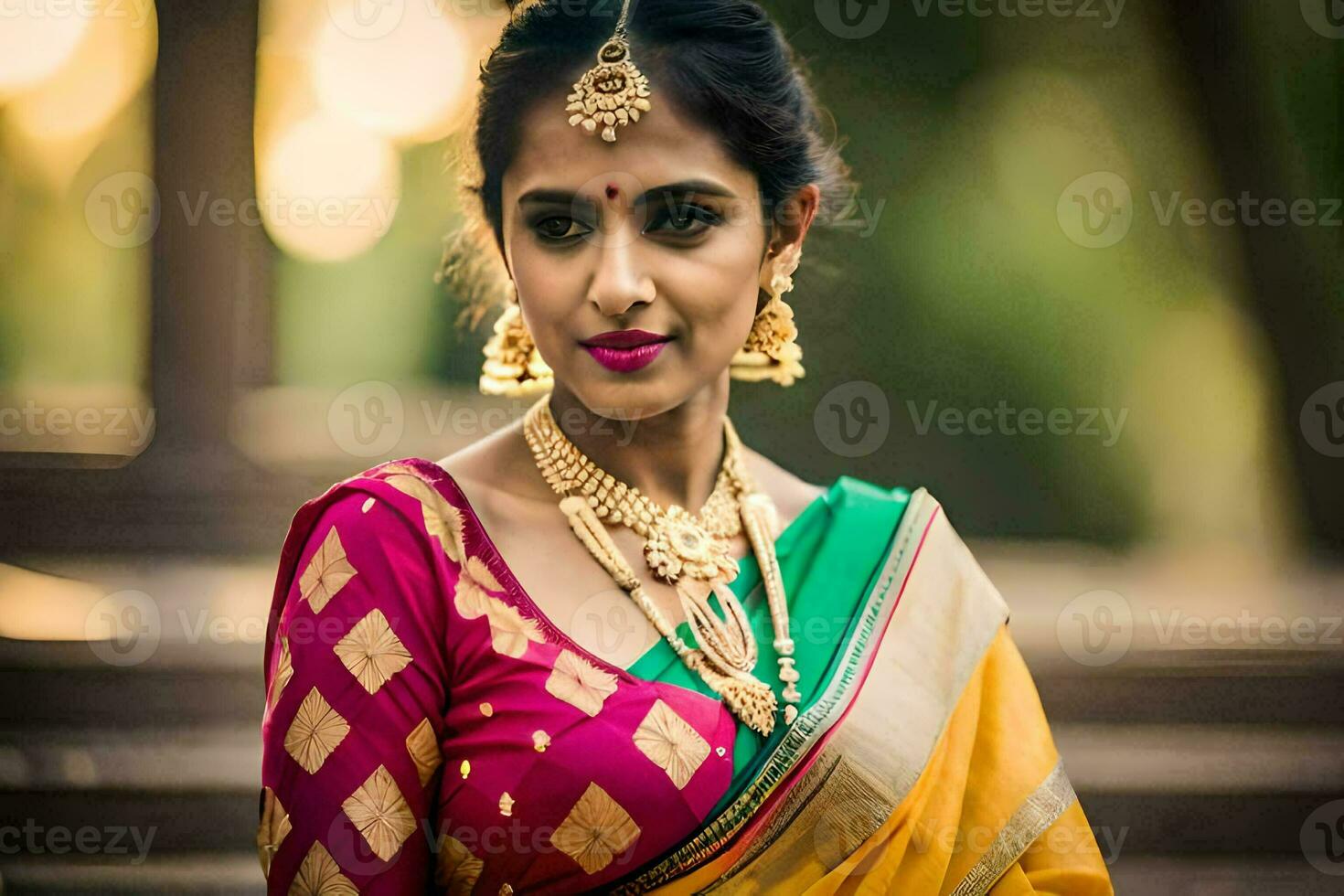 a beautiful indian woman in a sari. AI-Generated photo