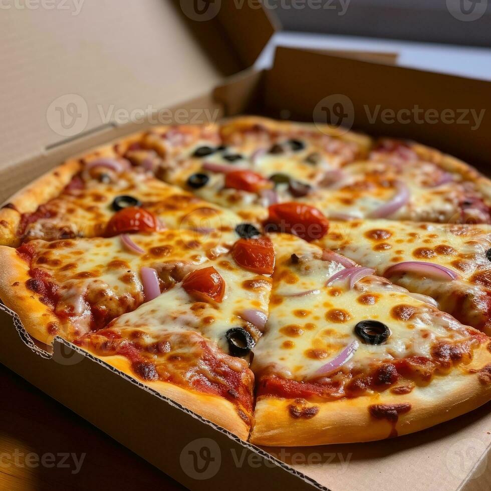 de cerca foto de delicioso Pizza Listo a comer. ai generado