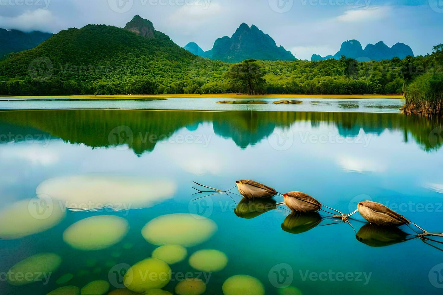 photo wallpaper the sky, mountains, water, mountains, lake, water, mountains, lake,. AI-Generated