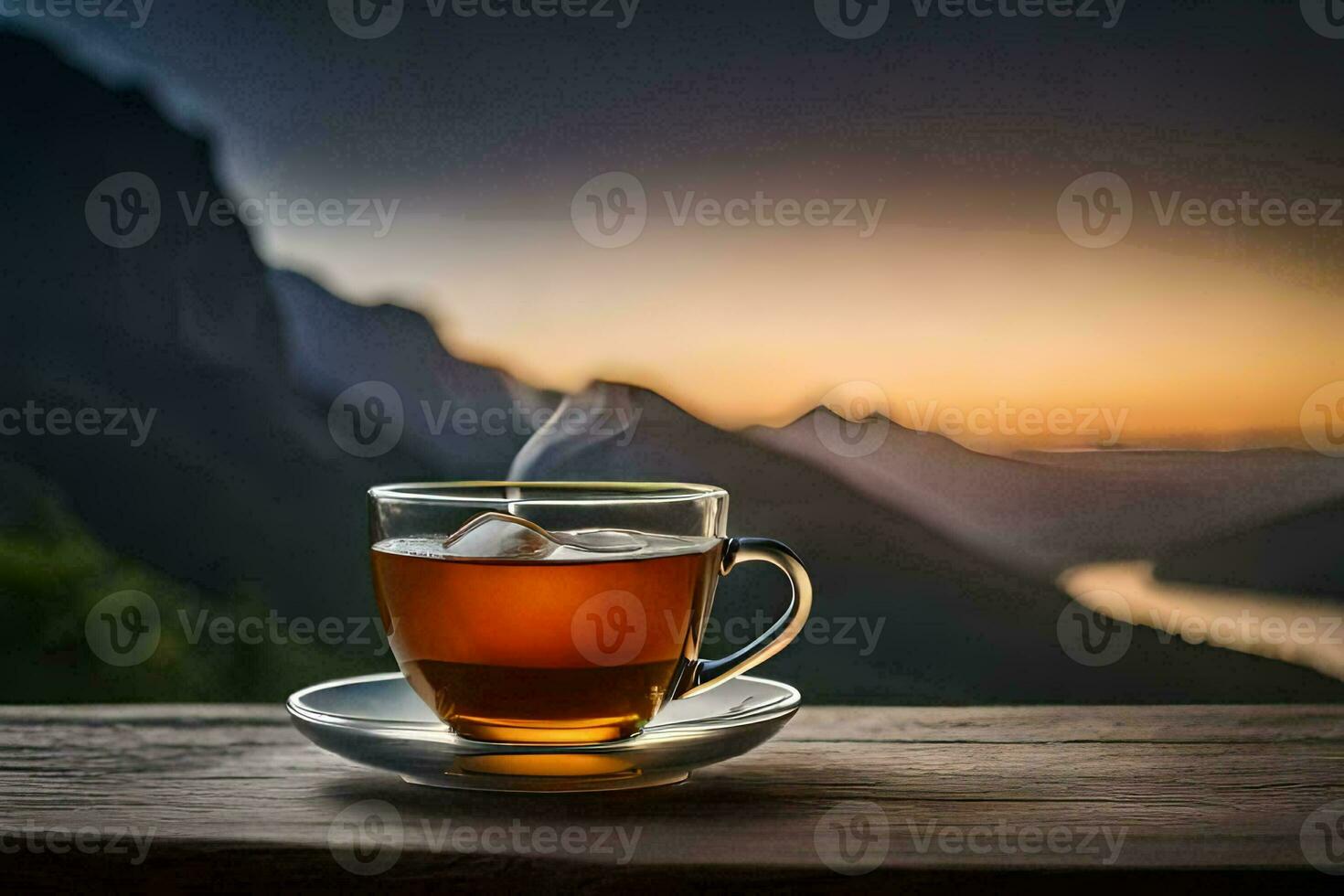 a cup of tea on a mountain top. AI-Generated photo