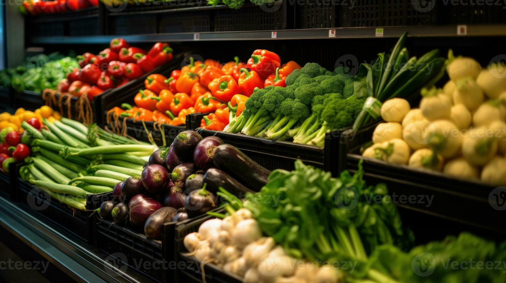 Different varieties of fresh vegetables in local markets, super shops. AI Generated photo