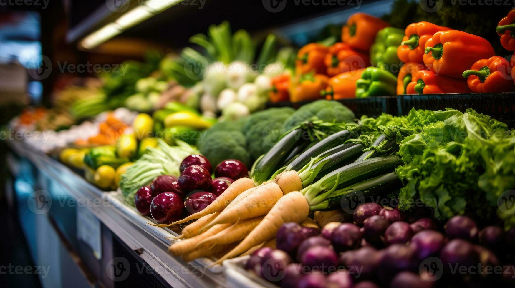 diferente variedades de Fresco vegetales en local mercados, súper tiendas ai generado foto