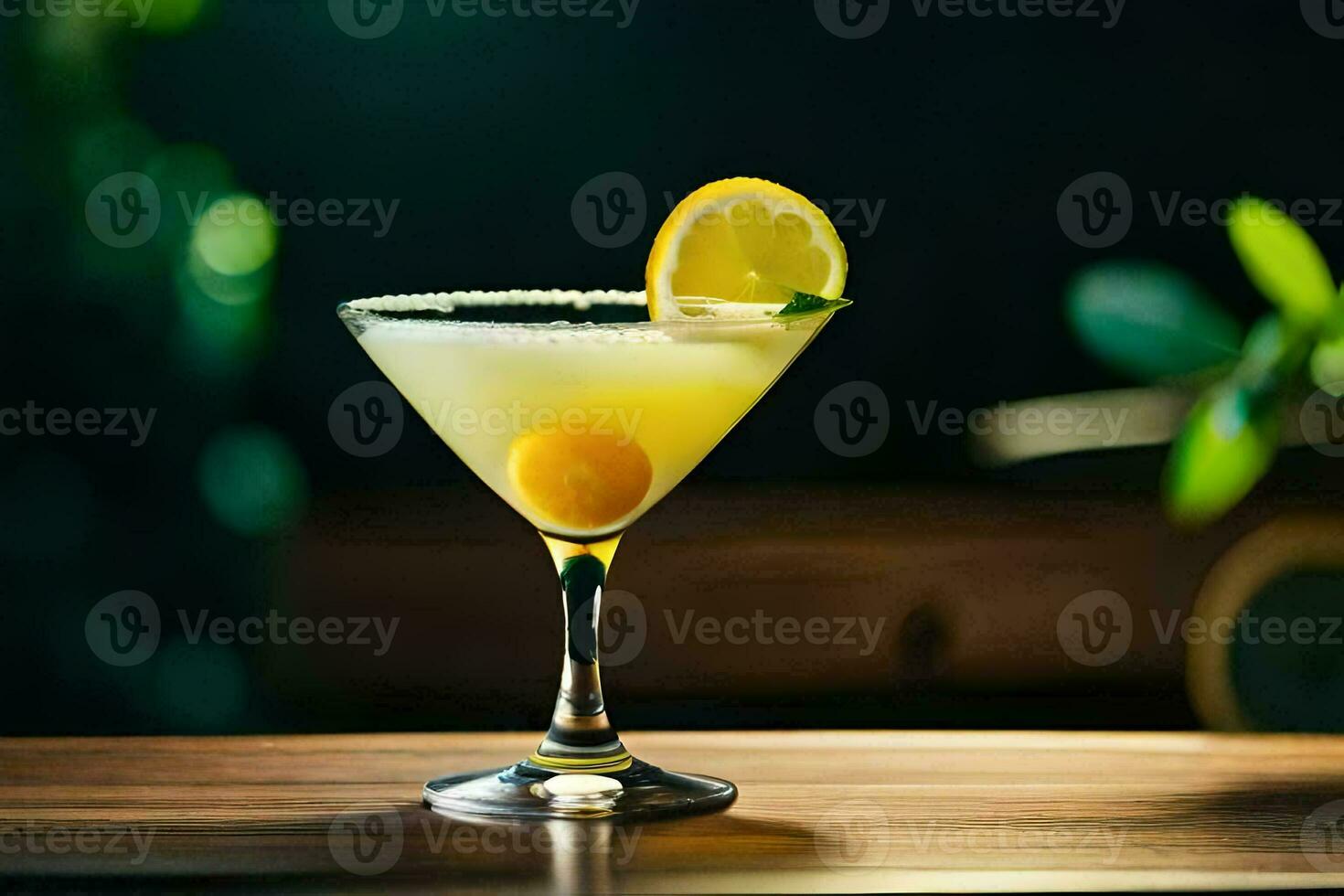 a cocktail with lemon and a slice of lemon. AI-Generated photo