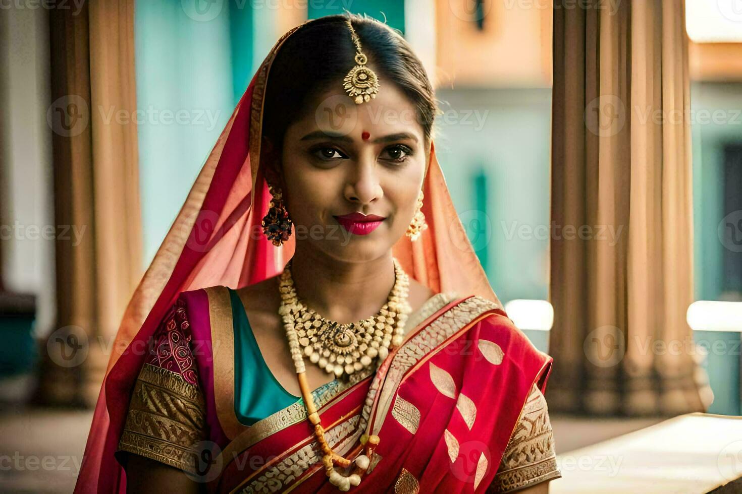 a beautiful indian bride in traditional attire. AI-Generated photo