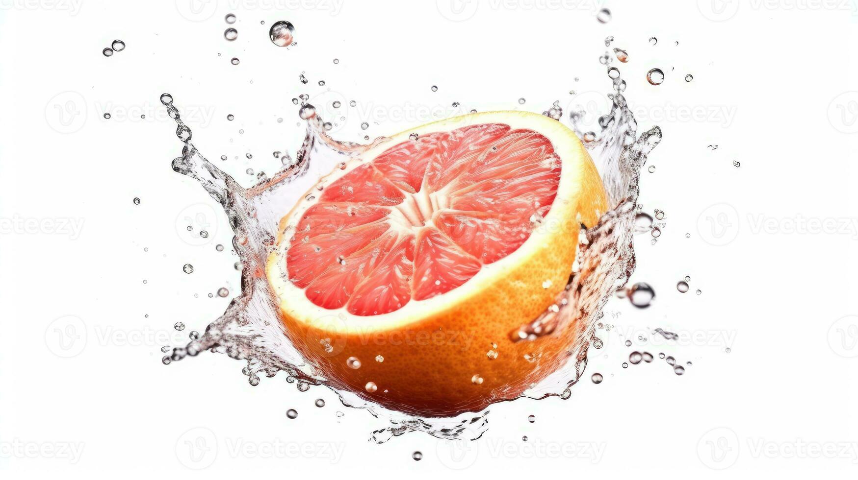 Grapefruits with water splash isolated on white background. Close-up photo. AI Generated photo