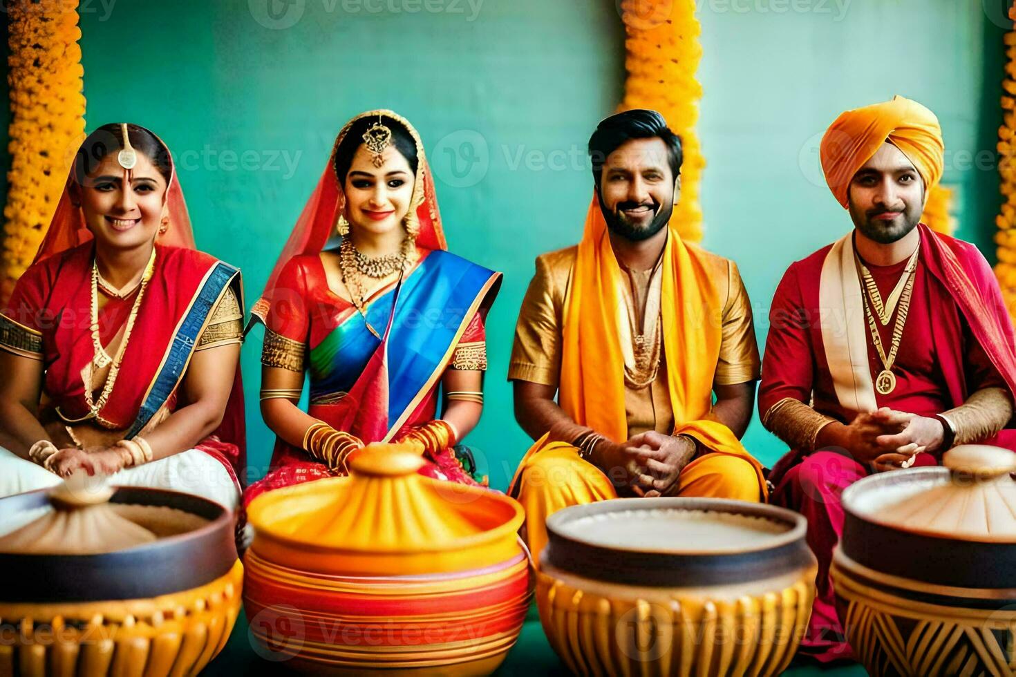 a group of people in traditional indian attire. AI-Generated photo