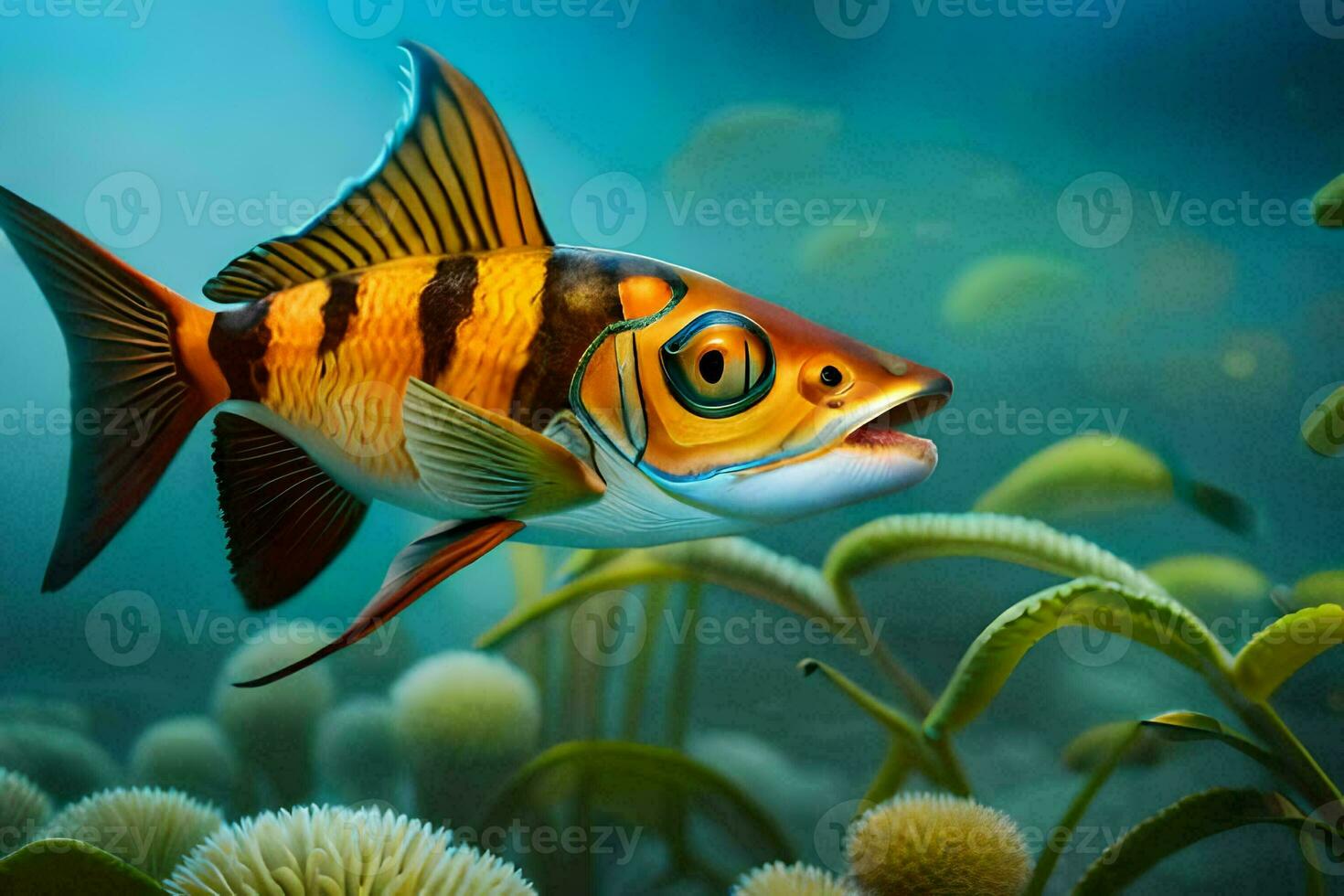 fish in the ocean with plants and plants. AI-Generated photo
