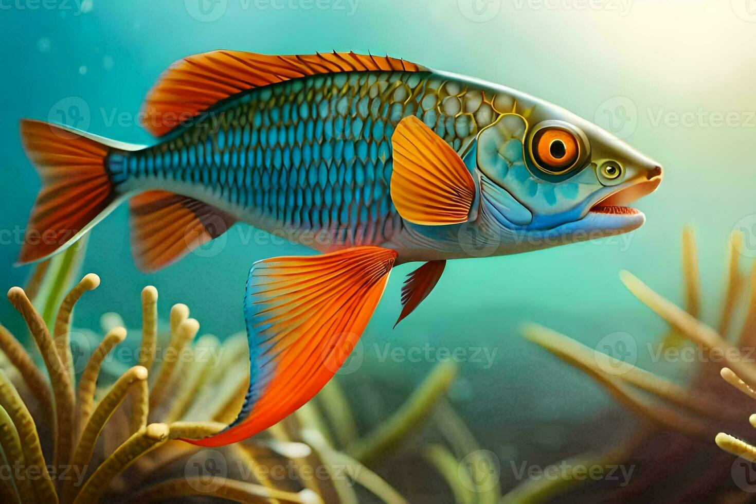 fish in the ocean with coral and plants. AI-Generated photo
