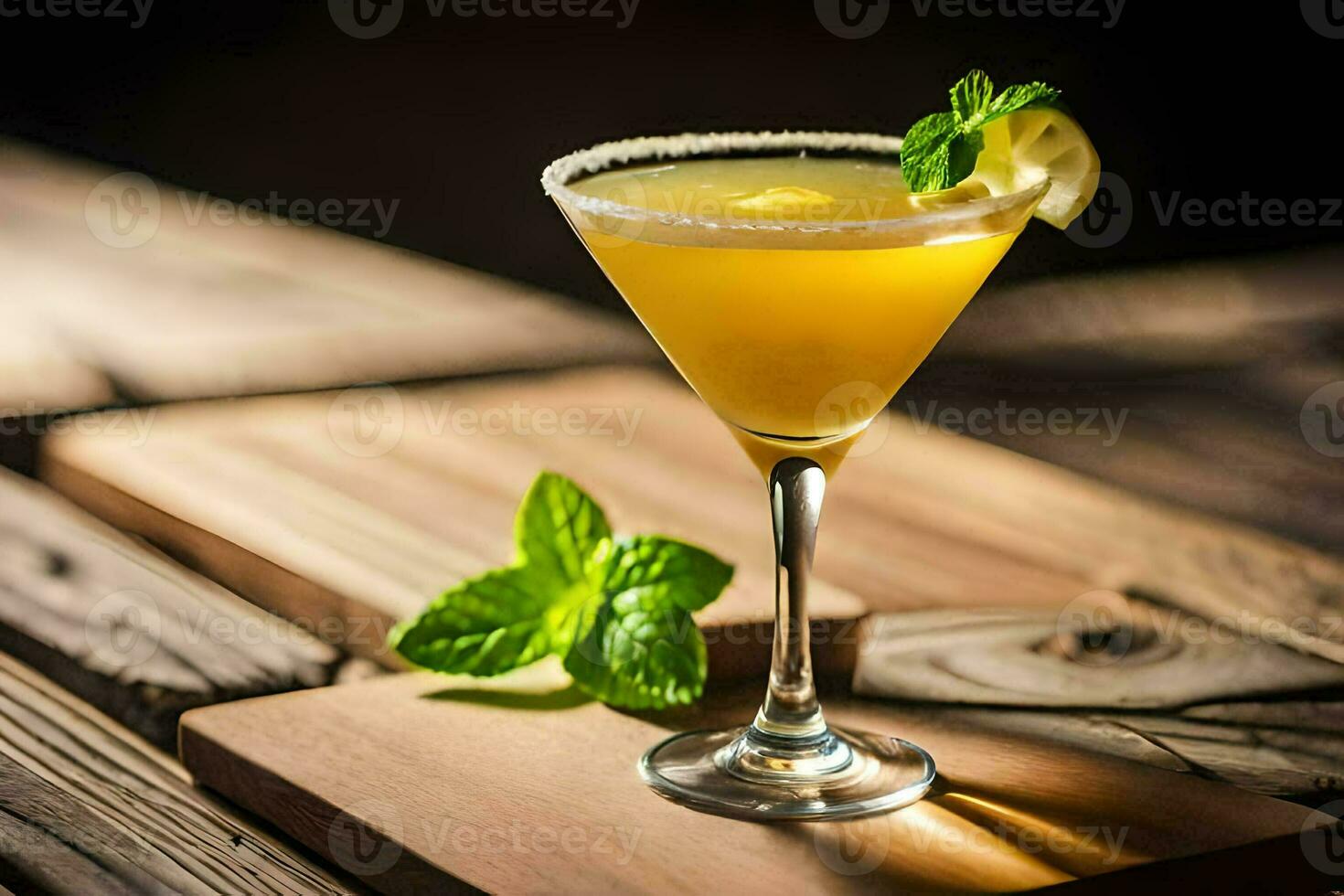 a cocktail with a lime garnish on top. AI-Generated photo
