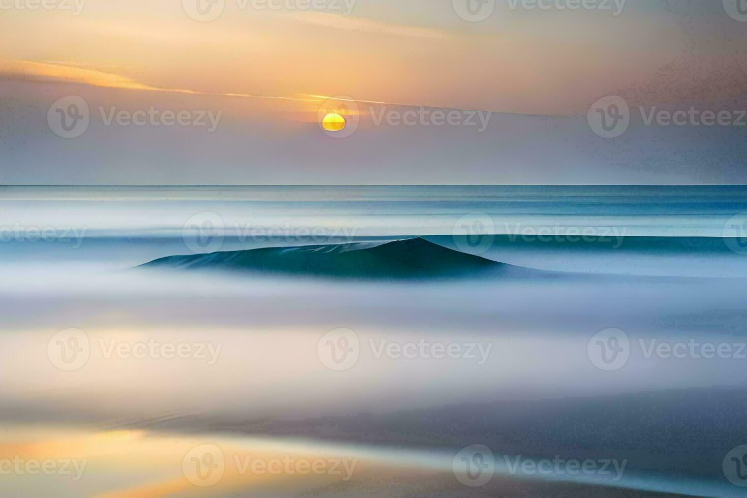 un largo exposición fotografía de un ola en el océano. generado por ai foto