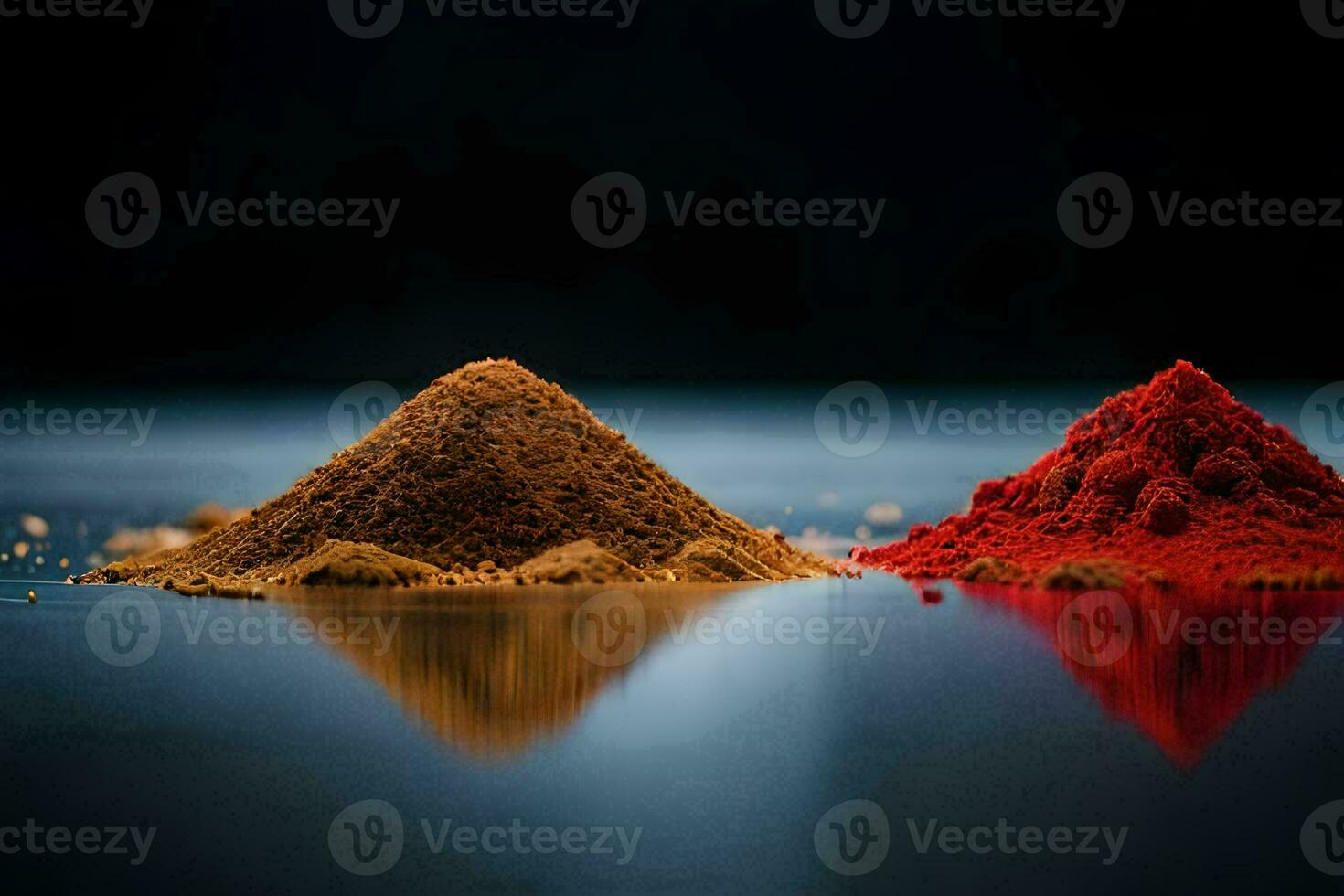 two red and one brown powder on a black surface. AI-Generated photo