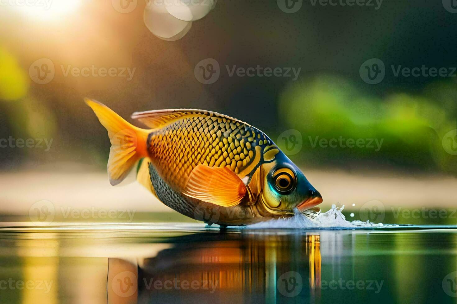 un pescado es nadando en el agua. generado por ai foto