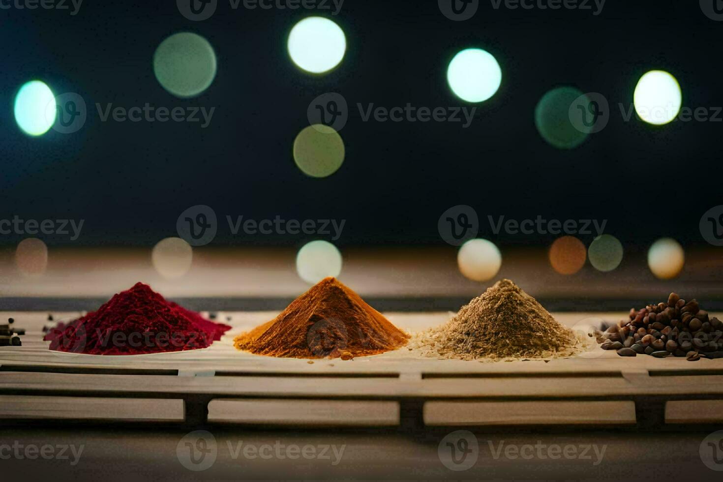 spices on a wooden tray. AI-Generated photo