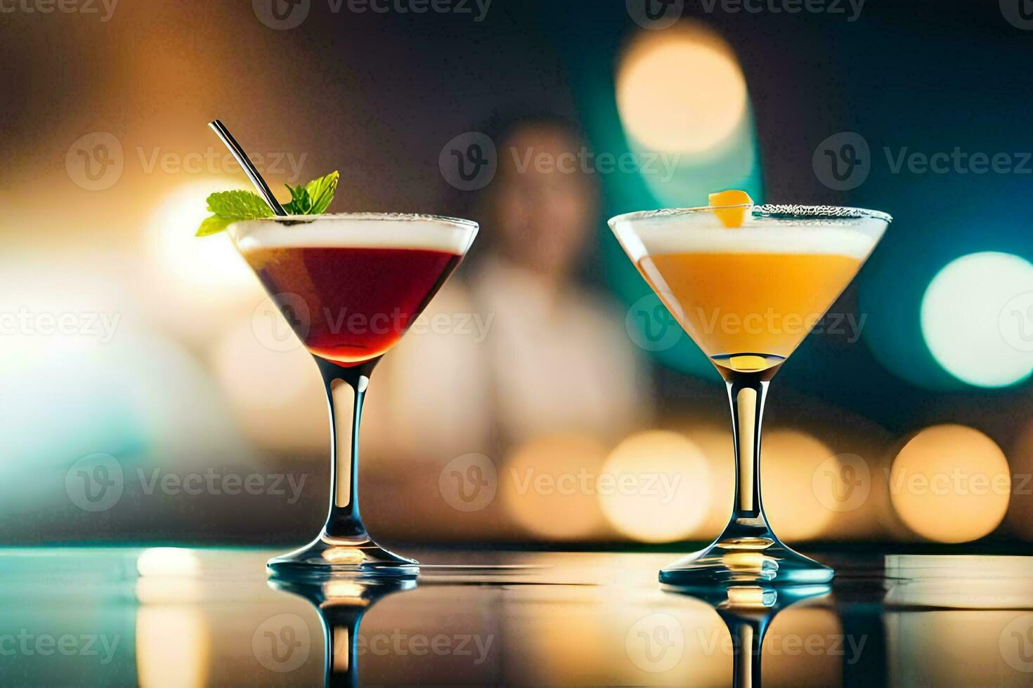 two cocktails on a bar counter. AI-Generated photo