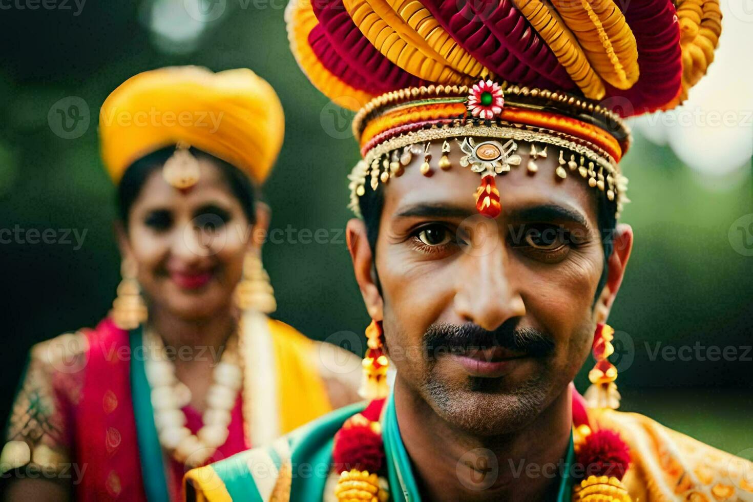 a man and woman in traditional indian attire. AI-Generated photo