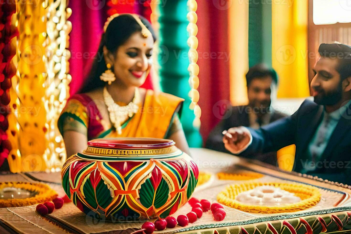 a couple in a traditional indian wedding. AI-Generated photo