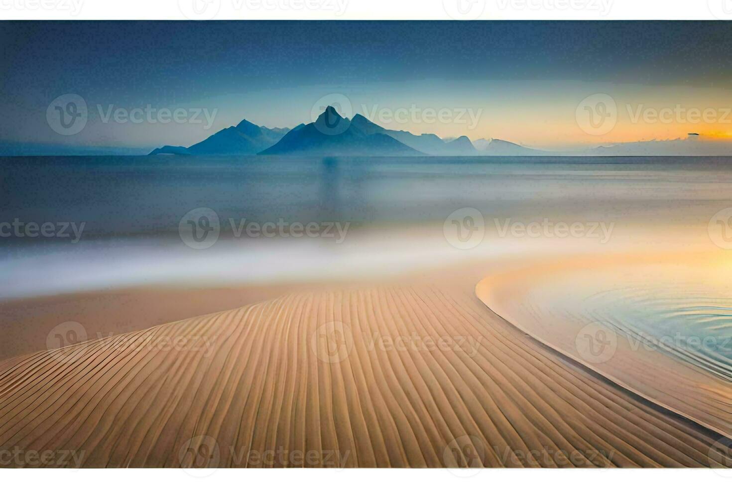 a long exposure photograph of a beach and mountains. AI-Generated photo
