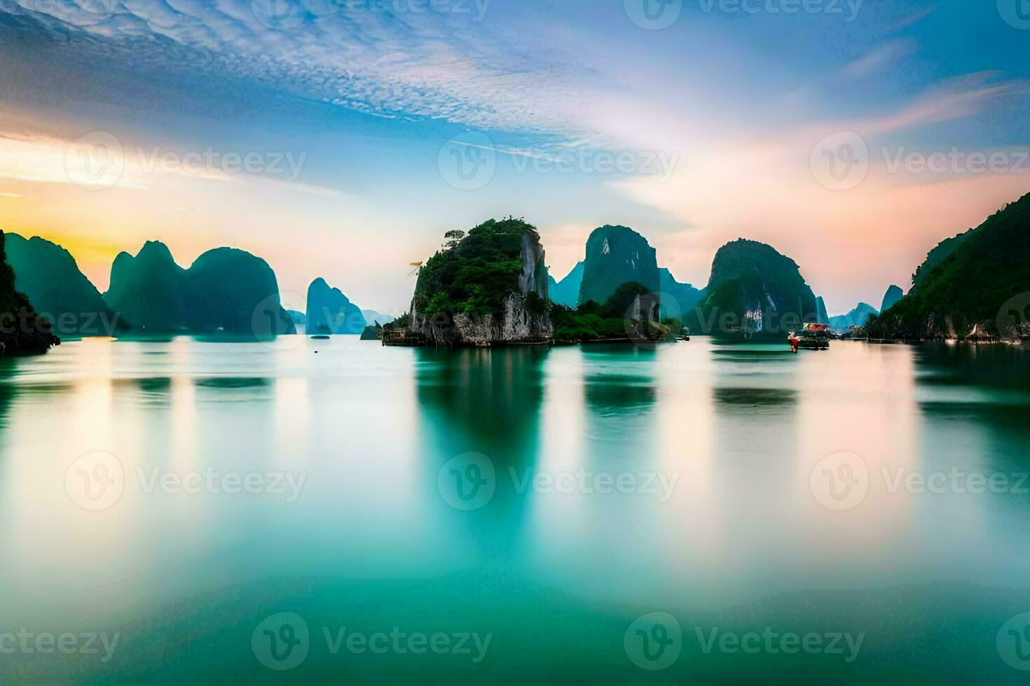 the sunrise over halong bay, vietnam. AI-Generated photo
