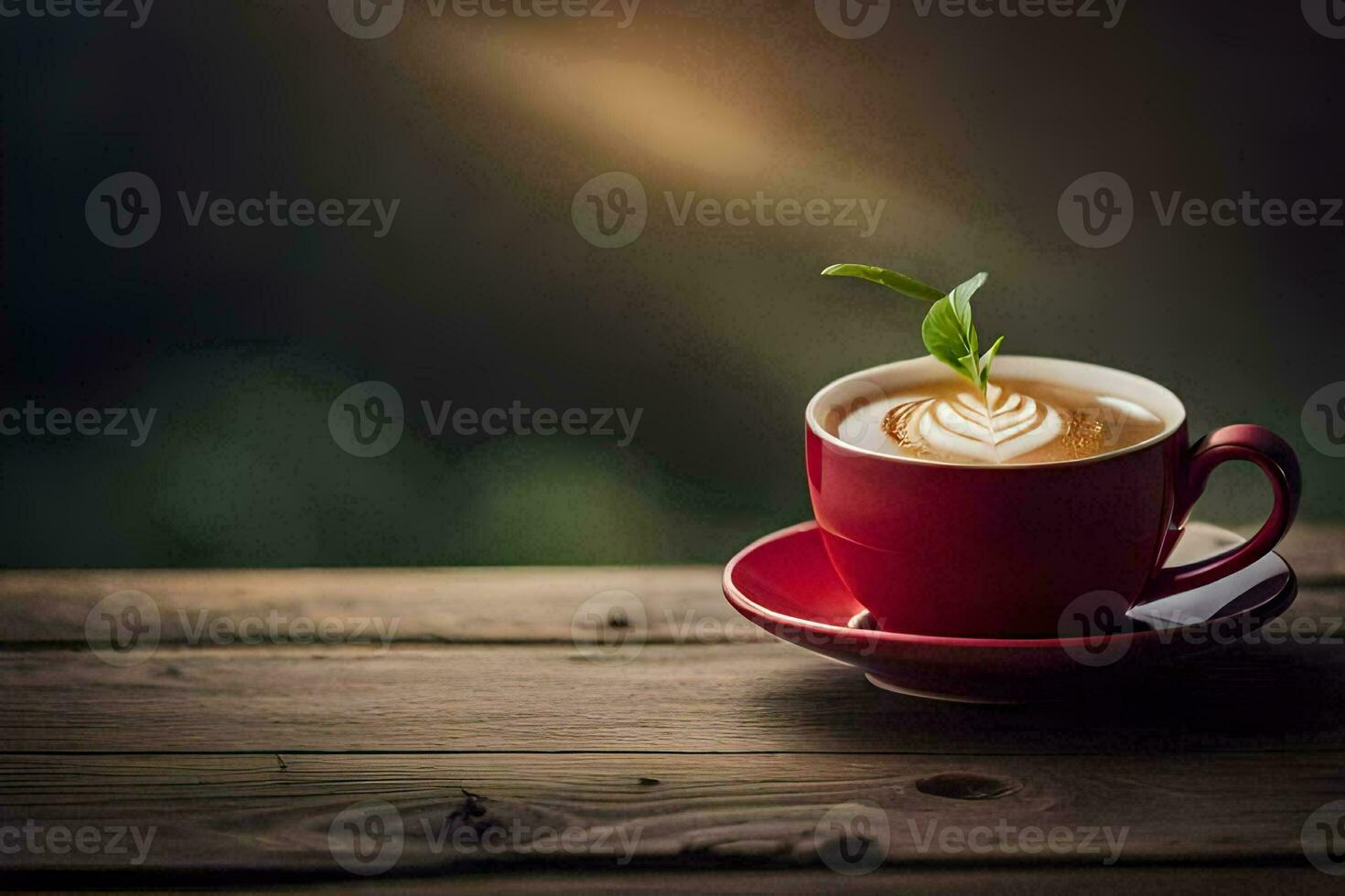 a cup of coffee with a leaf on top. AI-Generated photo