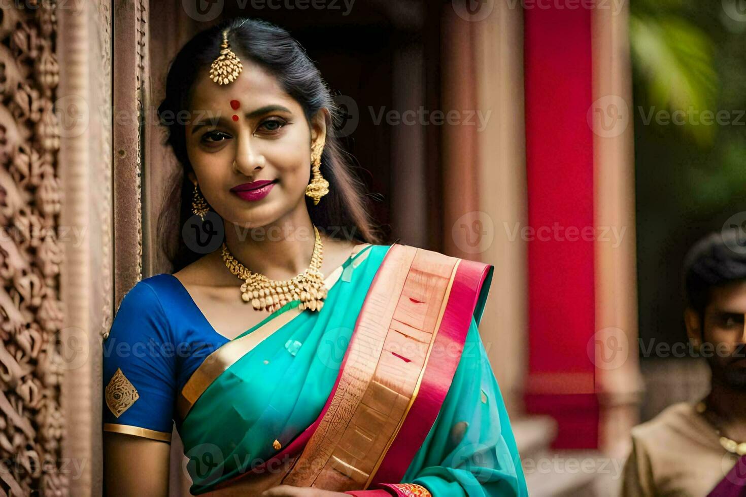 a beautiful indian woman in a sari. AI-Generated photo