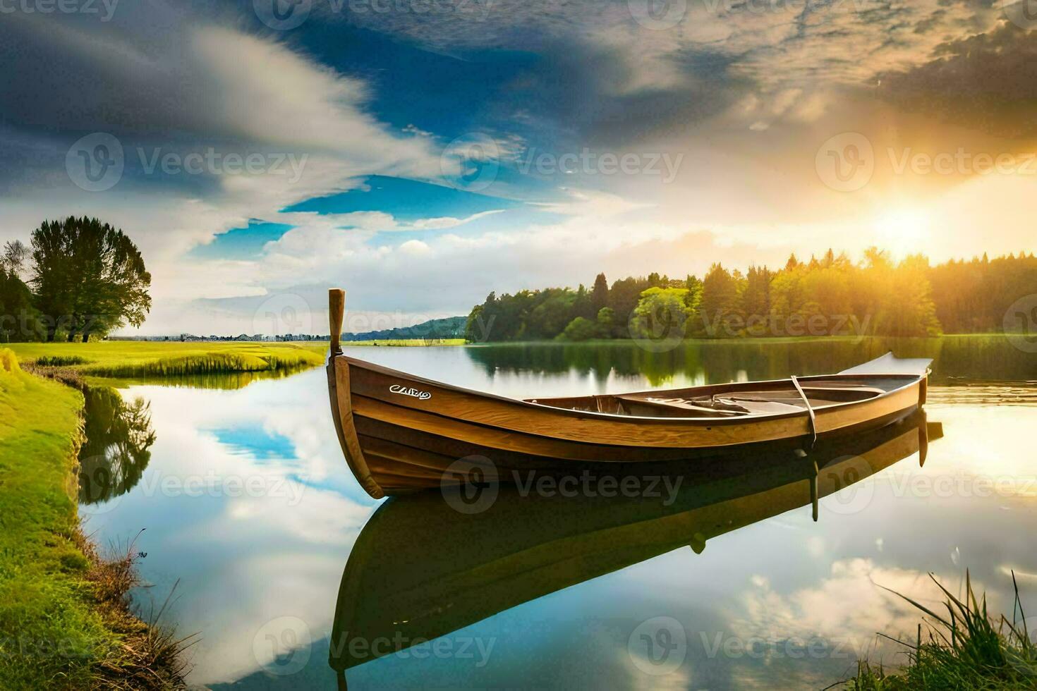 a boat on the lake. AI-Generated photo