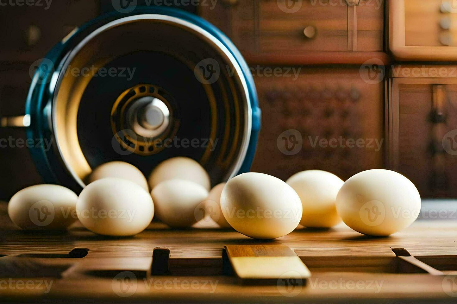 eggs on a wooden cutting board. AI-Generated photo