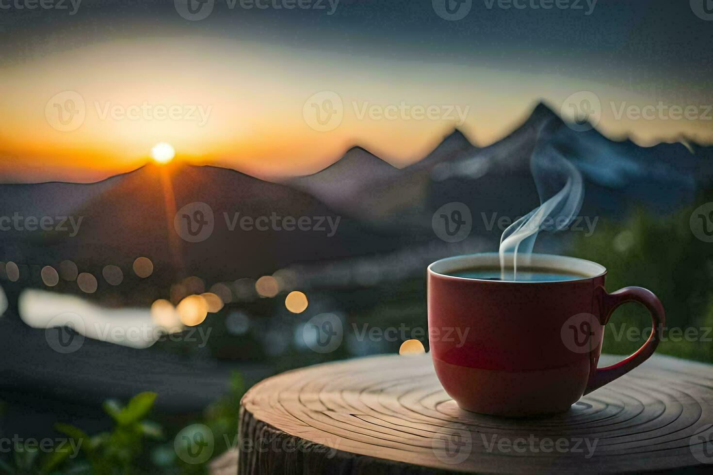 a cup of coffee on a mountain top. AI-Generated photo