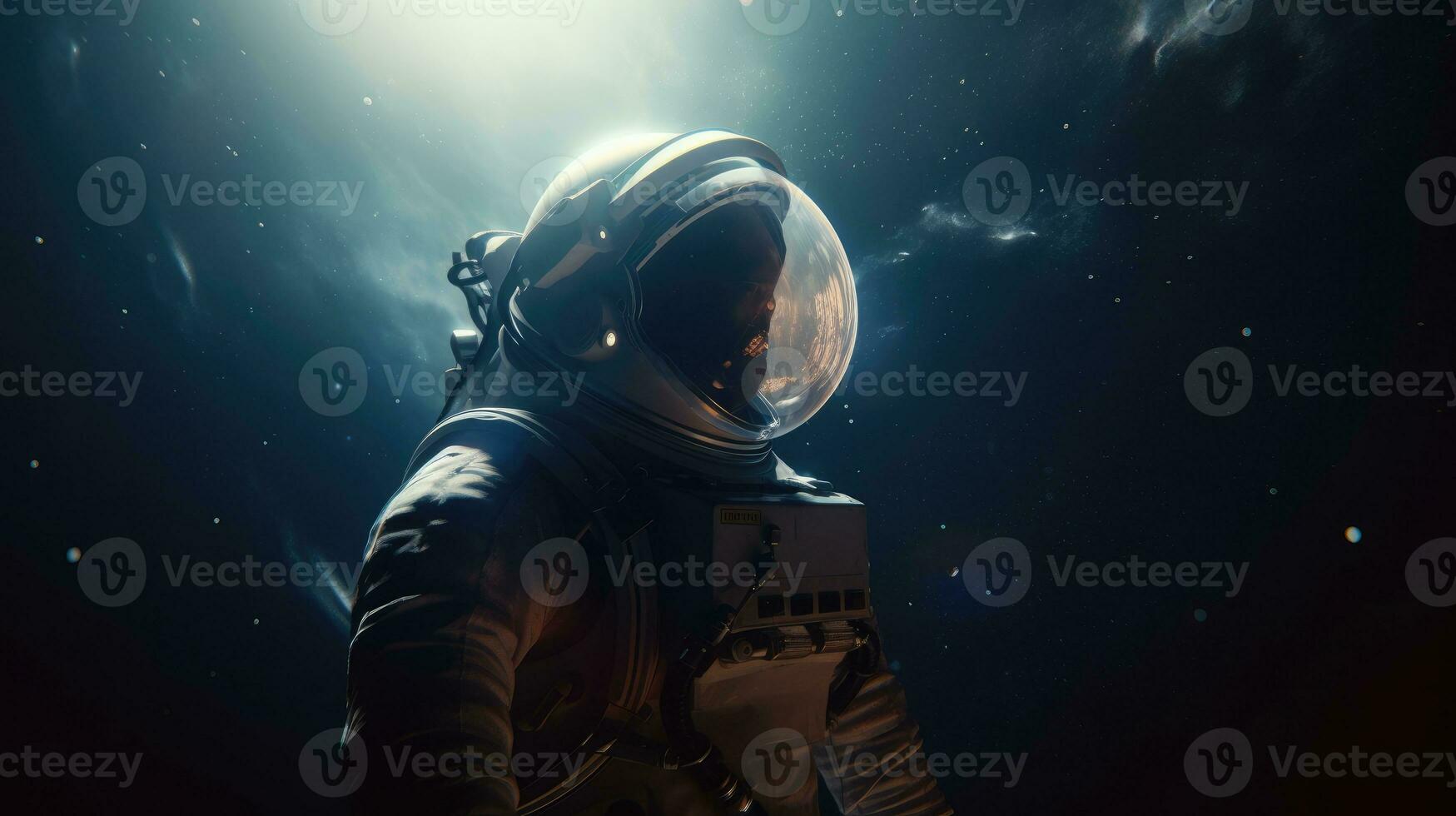 Astronauts in Space Suits Standing on the Moon Looking at The Galaxy. Space Travel. AI Generated photo