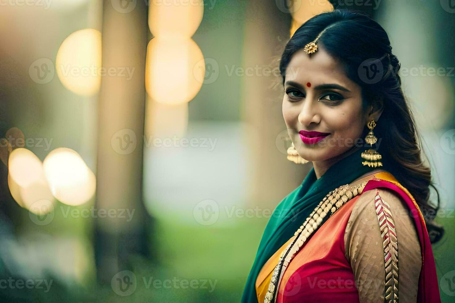 un hermosa indio mujer vistiendo un tradicional sari. generado por ai  31895811 Foto de stock en Vecteezy