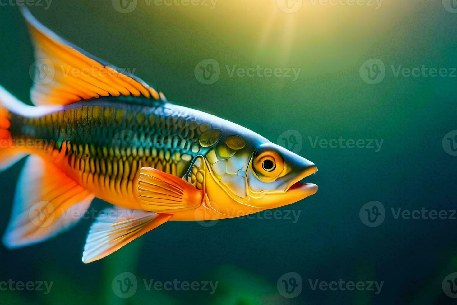 a fish with bright colors swimming in the water. AI-Generated photo