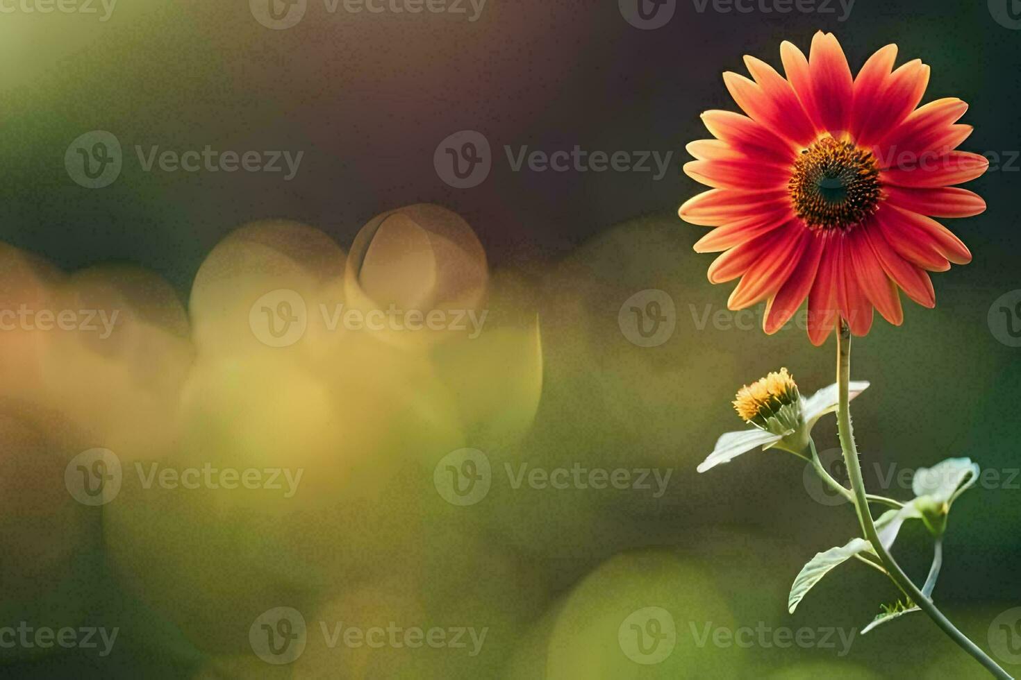 a single red flower is standing in front of a green background. AI-Generated photo