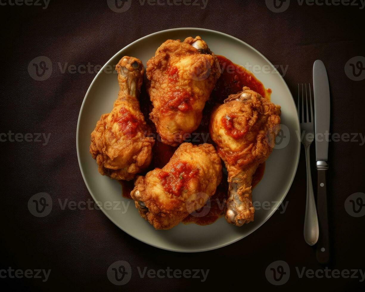 Delicious fried chicken grill close-up studio photography. Food recipe, menu design concept. AI Generated photo