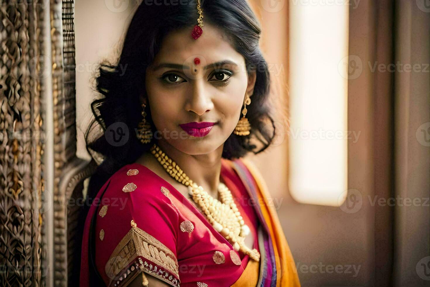 a beautiful indian woman in a sari. AI-Generated photo