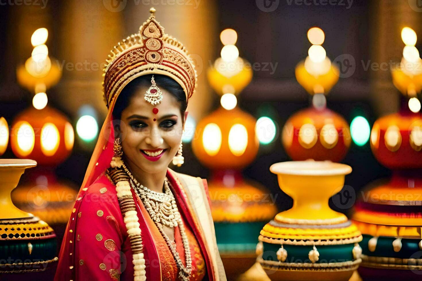 a beautiful indian bride in traditional attire. AI-Generated photo