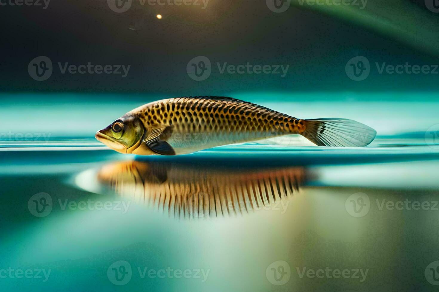 a fish swimming in the water with a reflection. AI-Generated photo