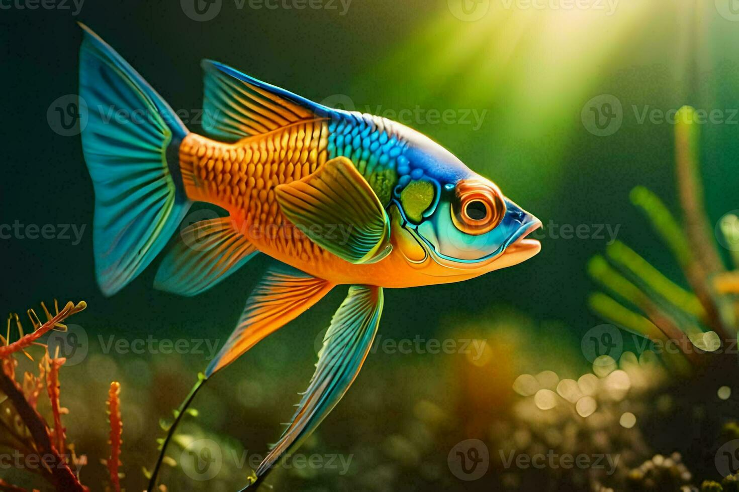 a fish with bright colors swimming in the ocean. AI-Generated photo