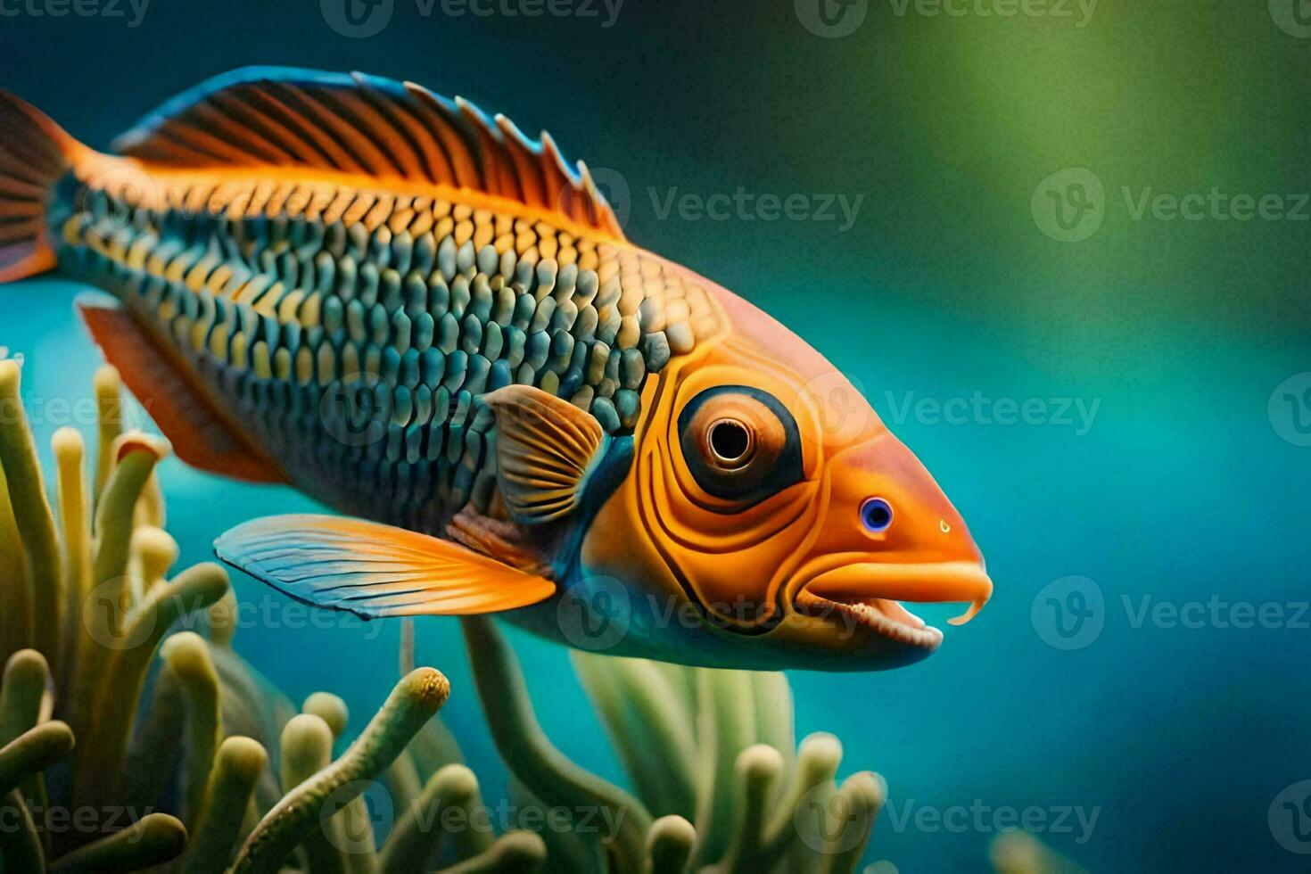 a fish with a big mouth is swimming in the ocean. AI-Generated photo