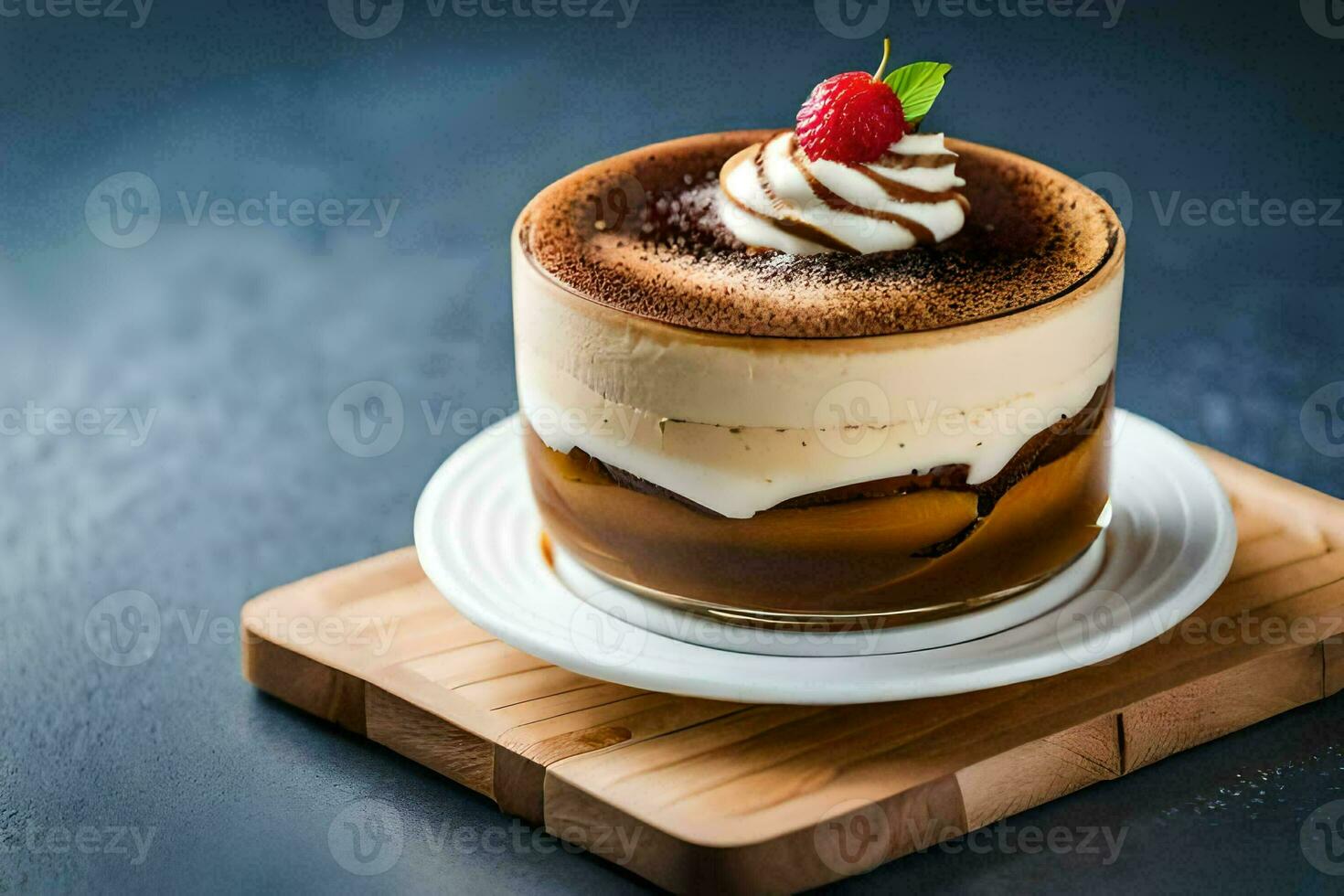 a dessert with whipped cream and a strawberry on top. AI-Generated photo