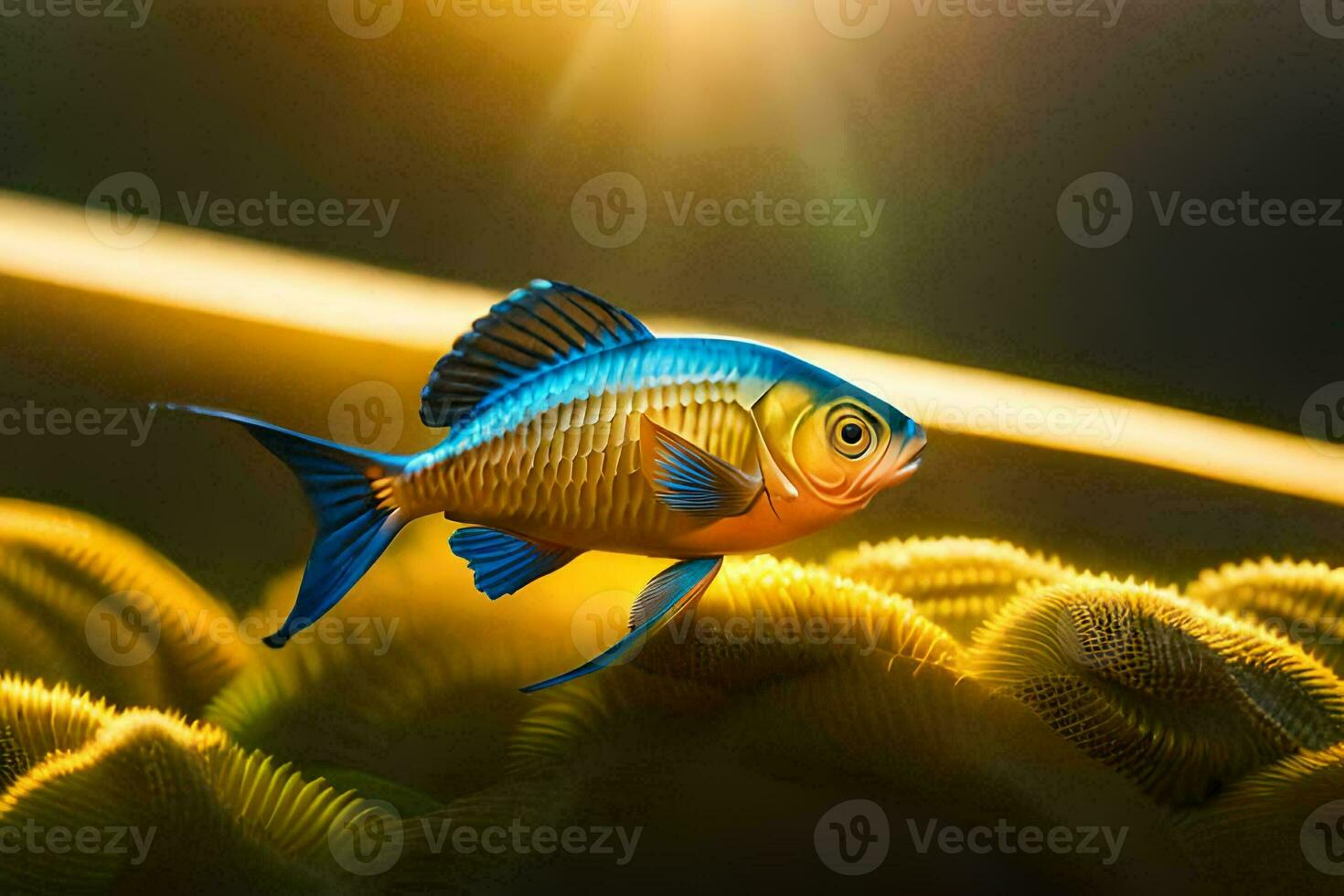 a fish in the ocean with the sun shining. AI-Generated photo