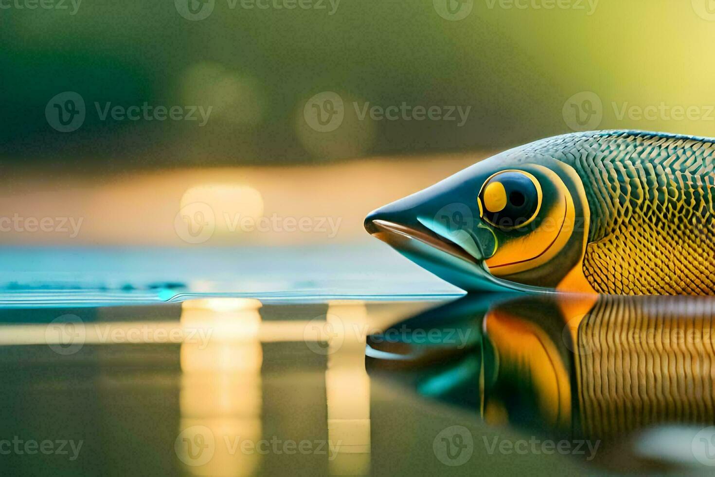 a fish with a yellow and black body is floating in water. AI-Generated photo