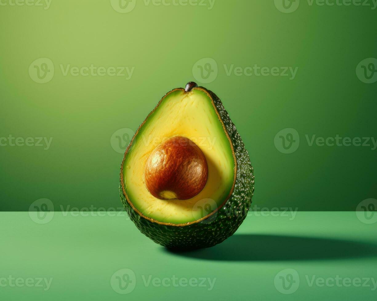 Fresco verde natural aguacate cortar en medio con semilla. de cerca foto. ai generado foto