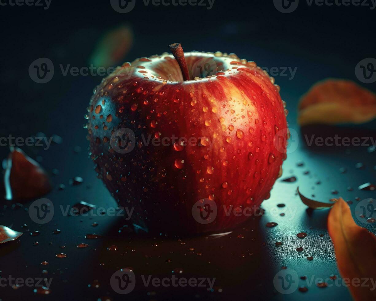 Close-up of Ripe red apple with water drops. AI Generated photo