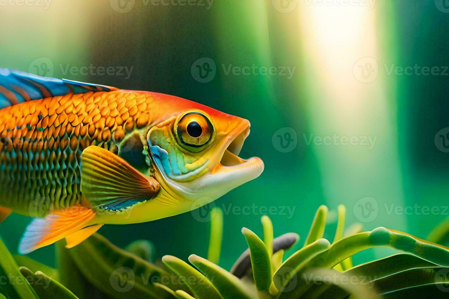 a fish with bright colors is in the water. AI-Generated photo