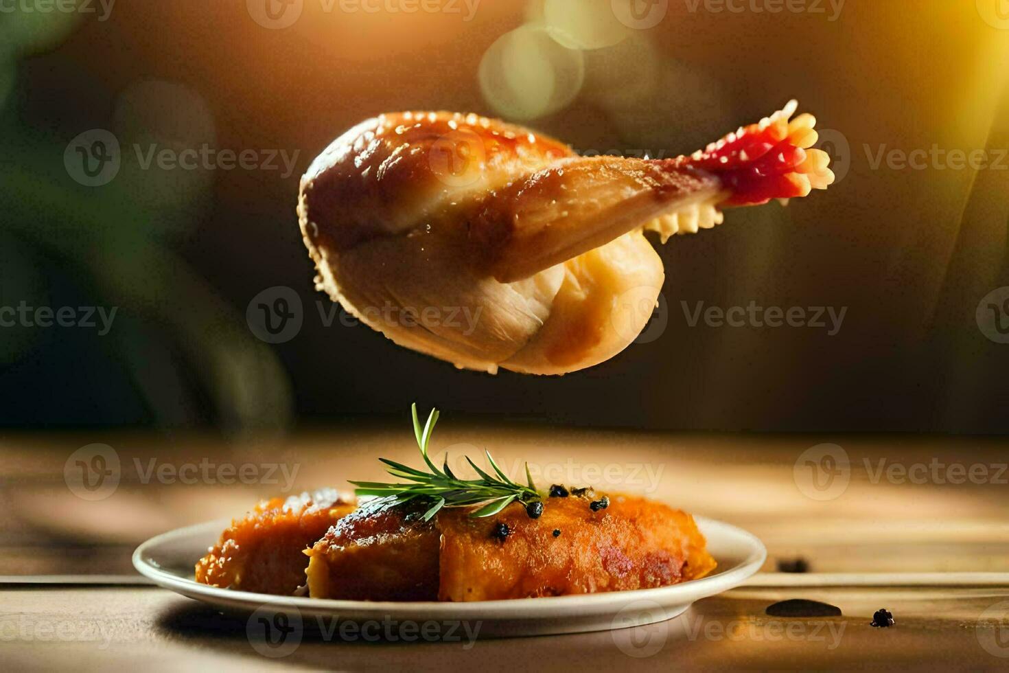 a chicken wing is being served on a plate. AI-Generated photo