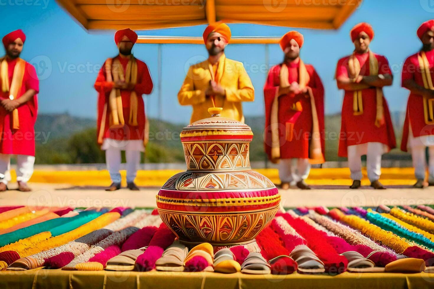 a group of men in traditional indian attire. AI-Generated photo
