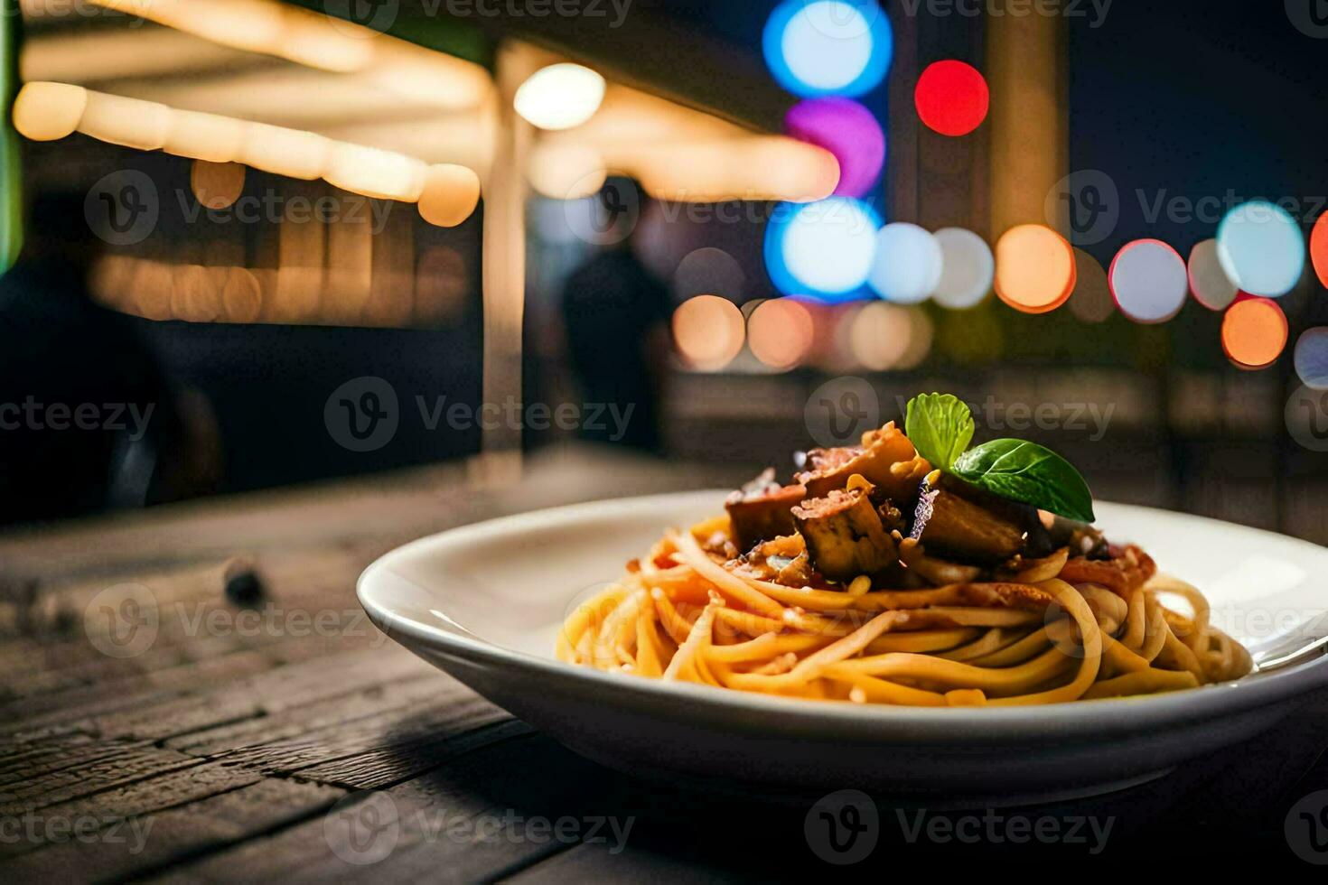 spaghetti with meatballs on a plate. AI-Generated photo