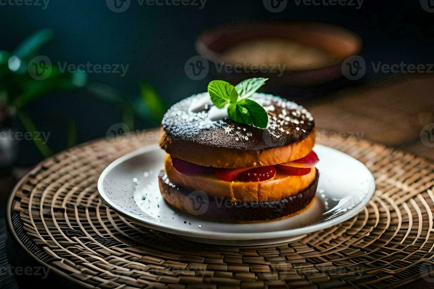 a chocolate cake with strawberries on a plate. AI-Generated photo