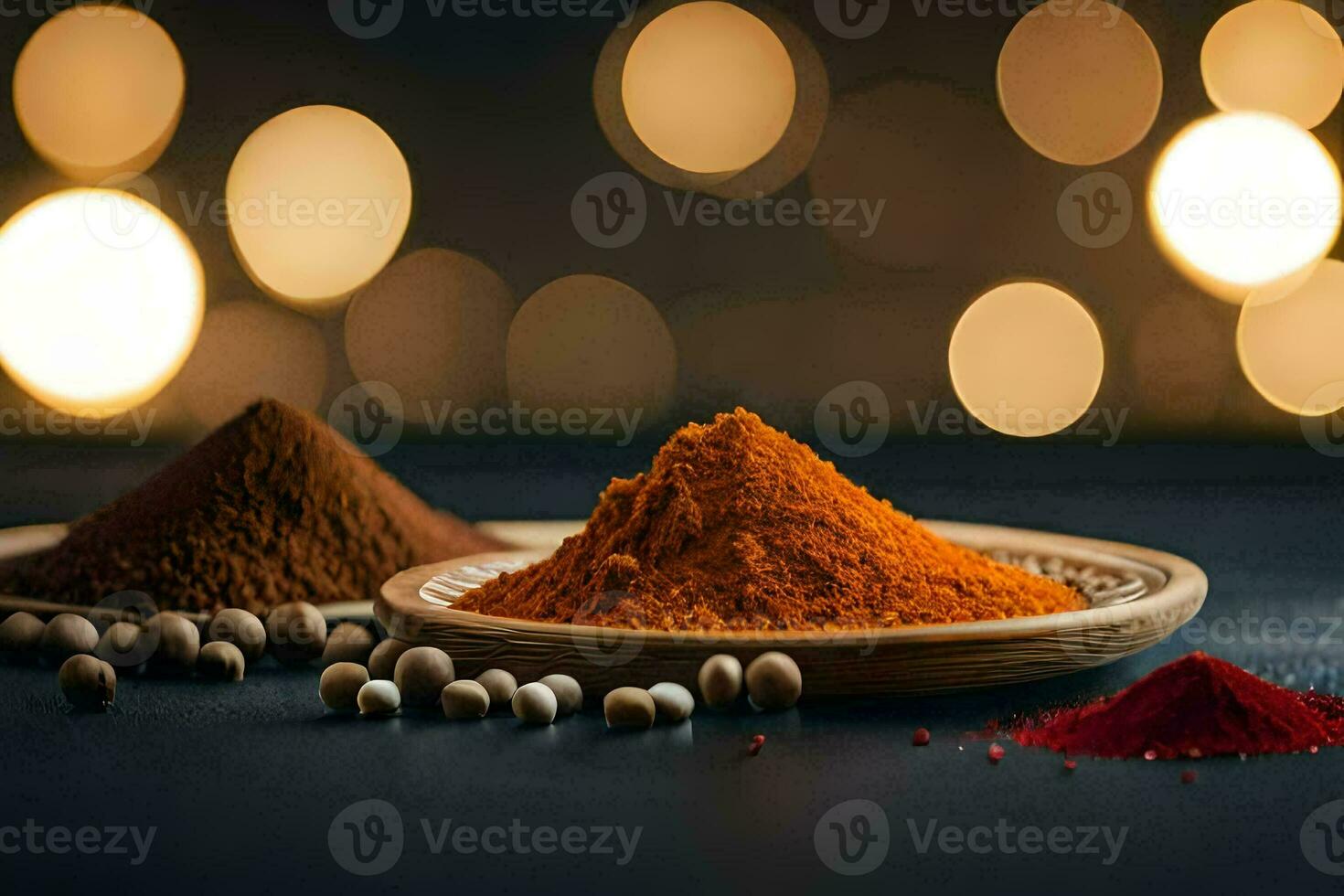 spices and spices on a wooden table. AI-Generated photo