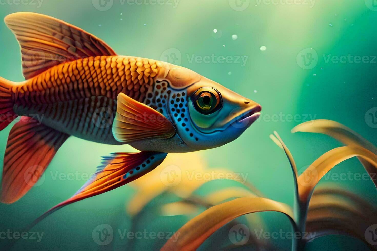 fish in the ocean with plants and water. AI-Generated photo