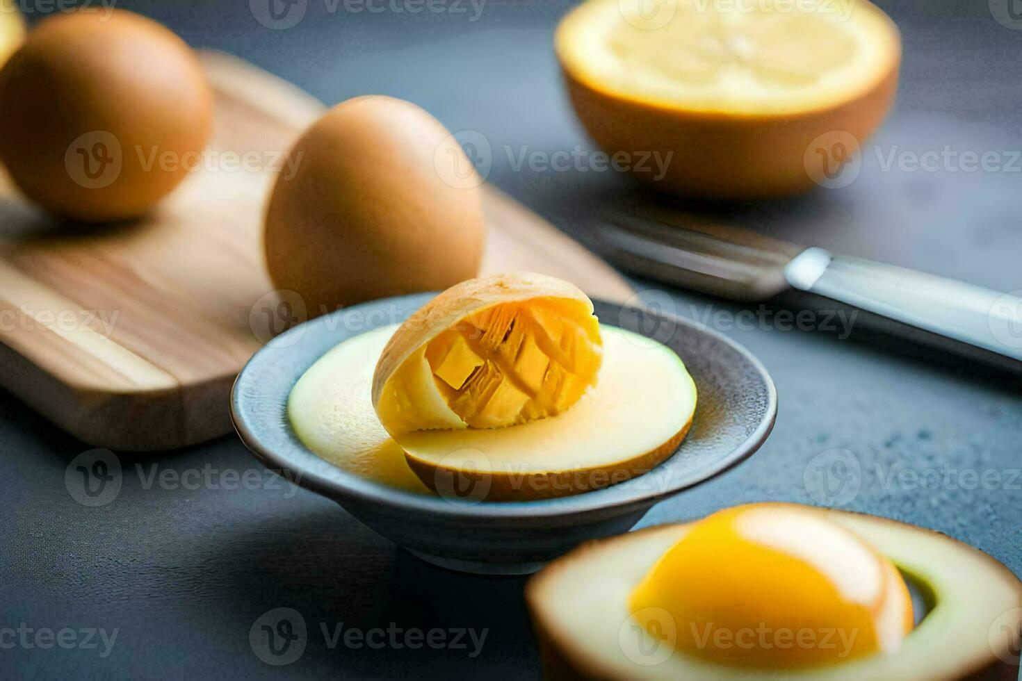 an egg is cut in half and sliced into pieces. AI-Generated photo
